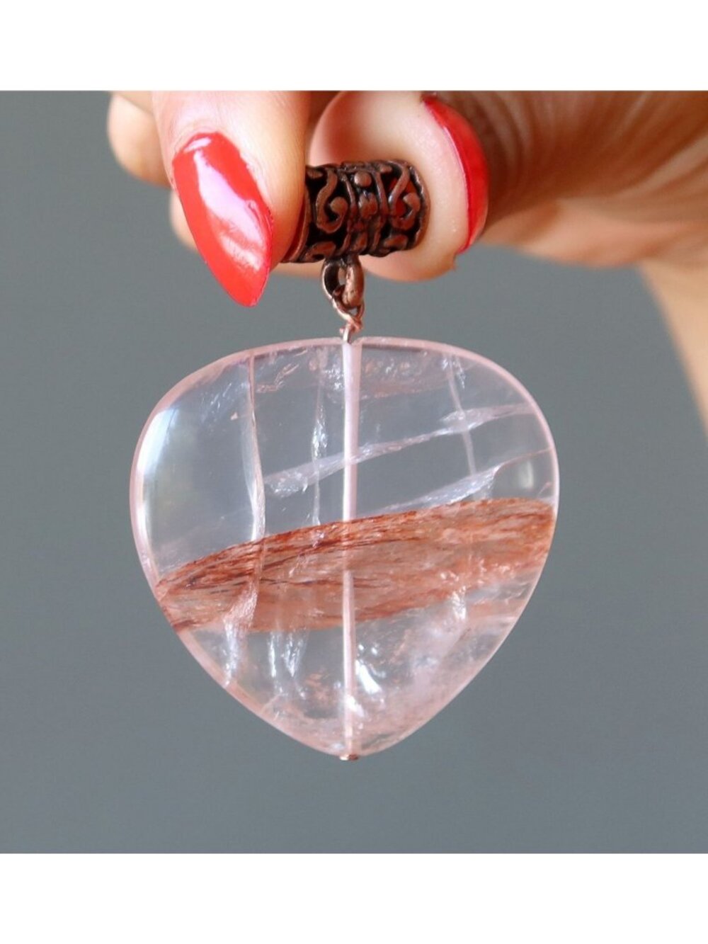 Red Fire Quartz Pendant Heart of Passion Copper